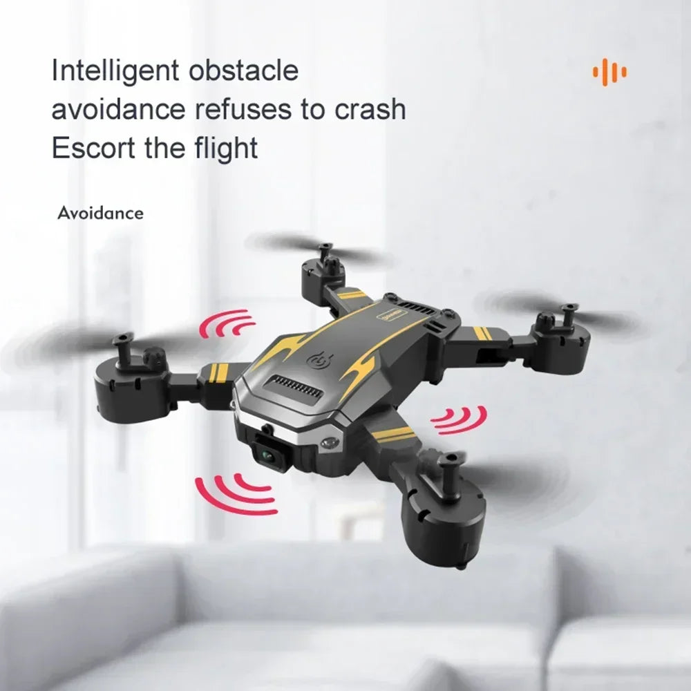 Drone with obstacle avoidance features on a white background