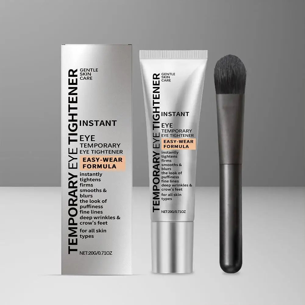 Eye tightening product with packaging and brush on a gray background