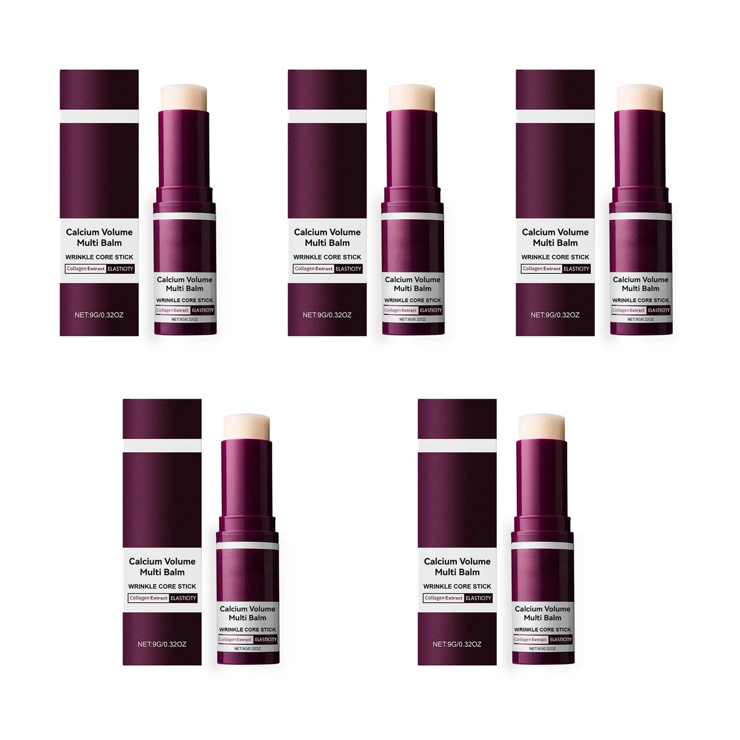 Multiple bottles of Calm Volume Multi Balm on a white background