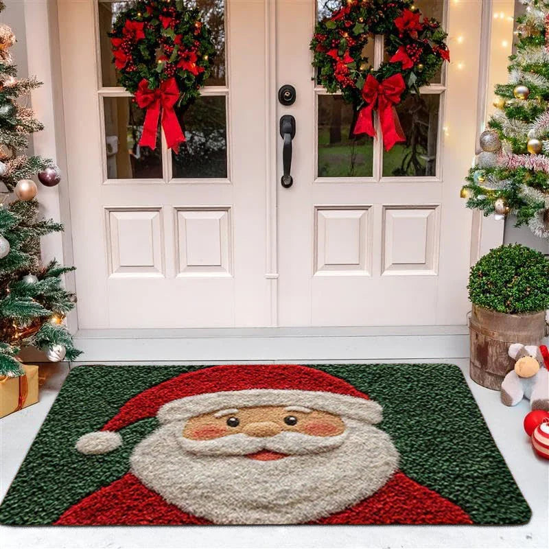 Jolly Holly Welcome Outdoor Christmas Doormat | Festive Santa & Gingerbread Man