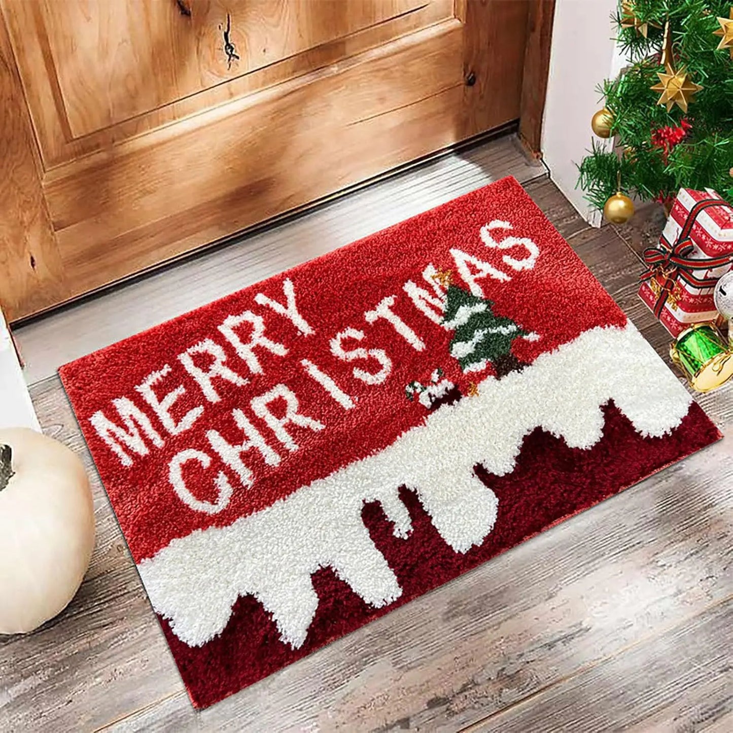 Jolly Holly Welcome Outdoor Christmas Doormat | Festive Santa & Gingerbread Man