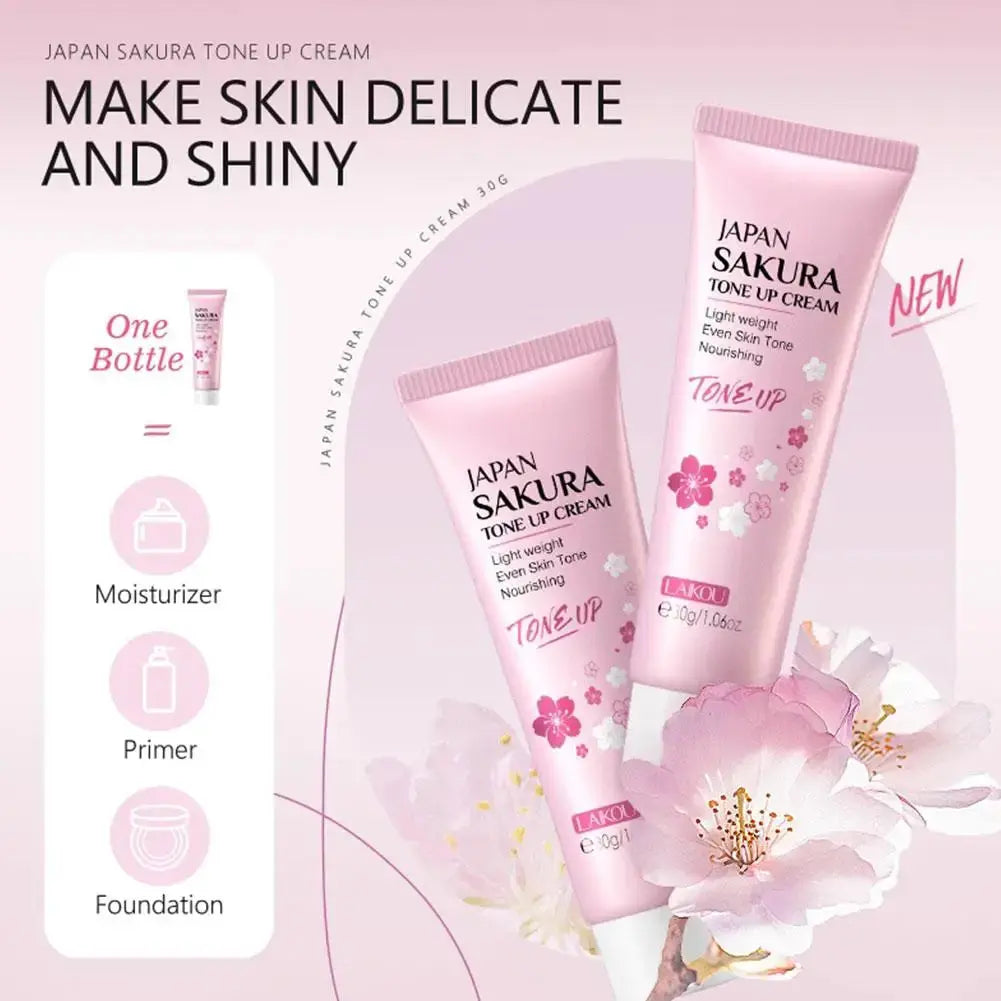 Japan Sakura Tone Up Cream with cherry blossom design on a pink background