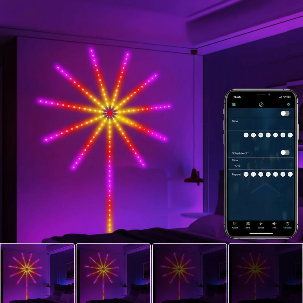 Decorative lights with a smartphone app for time-styling and brightness control.