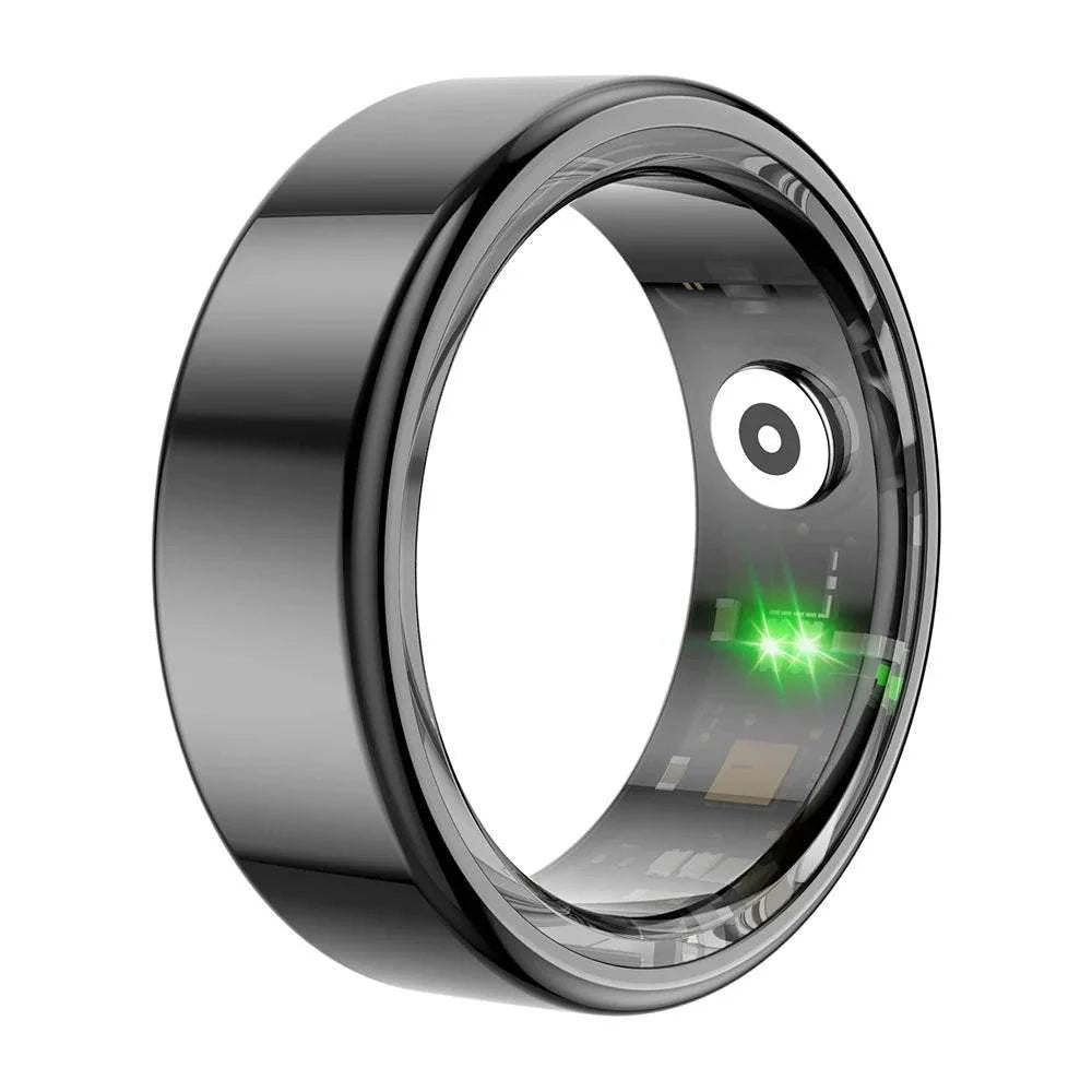Smart ring with electronic components on a white background
