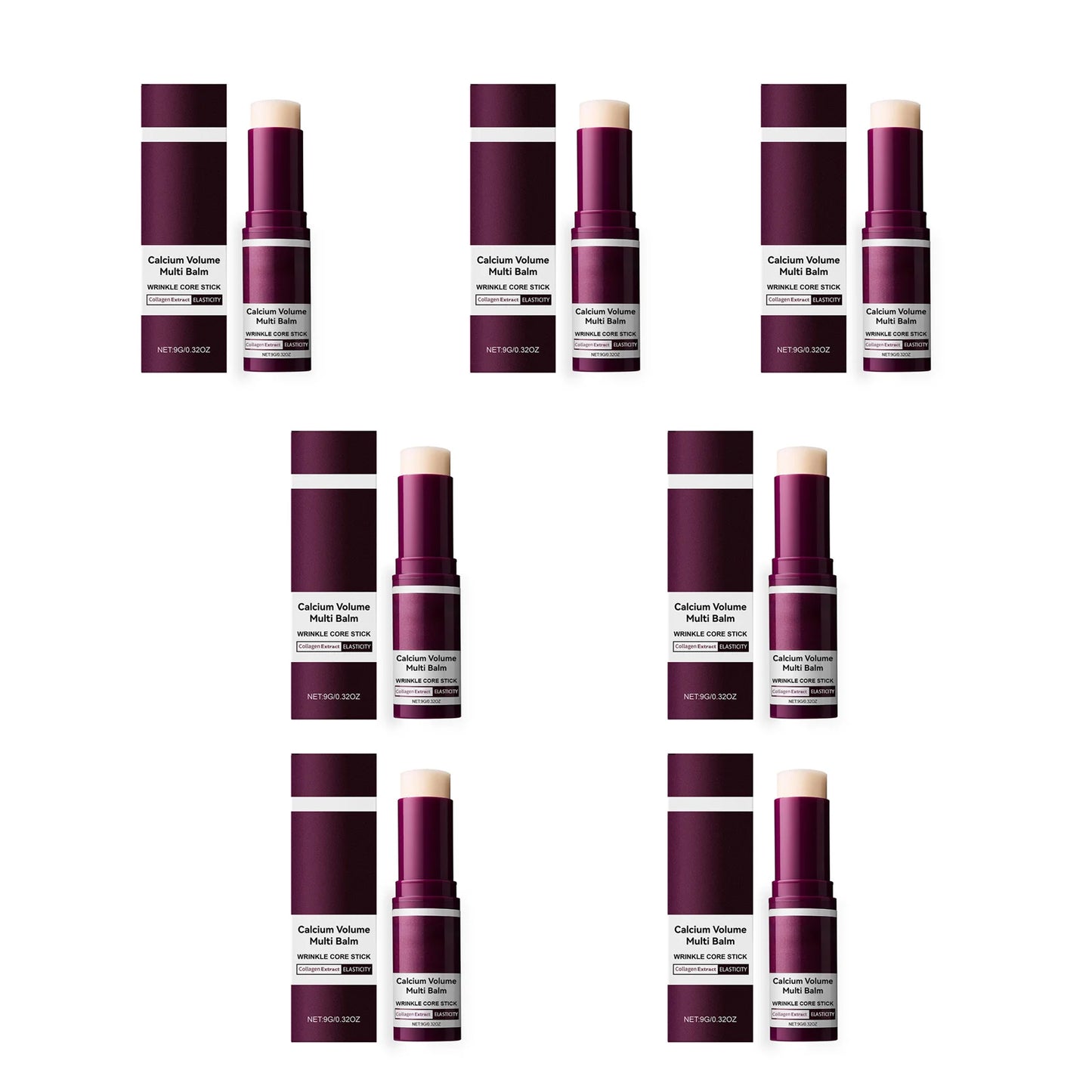 Multiple bottles of Calmav Volume Multi Balm on a white background