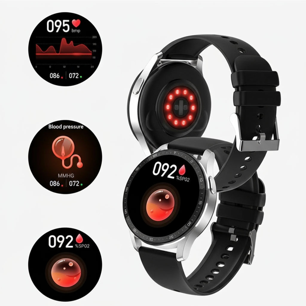 Smartwatch with health monitoring features on a white background