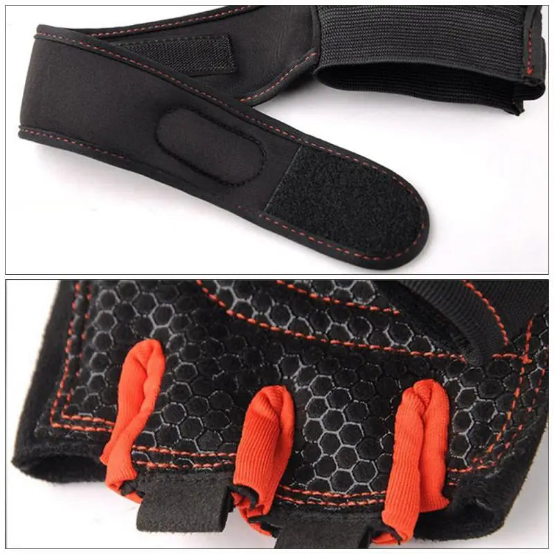 Close-up of a black glove with orange accents on a white background