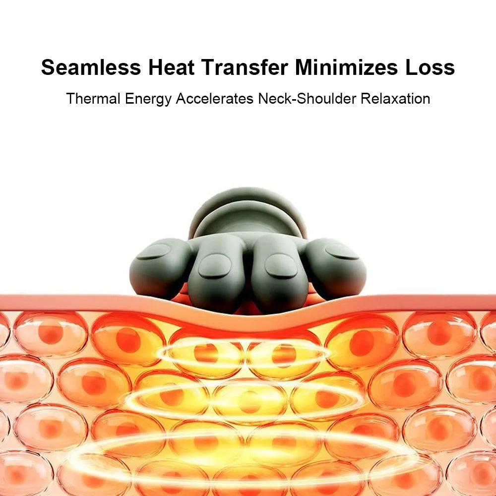 Heating pad on skin with thermal energy illustration and text about heat transfer.