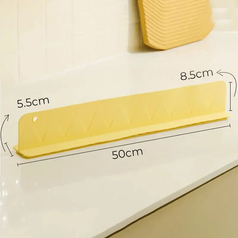 Yellow plastic strip with dimensions labeled on a white background