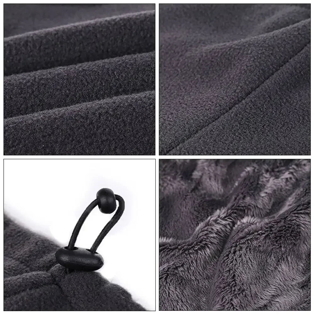 Collage of gray fleece fabric with texture and button details