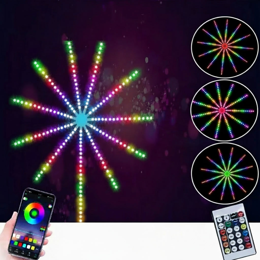 Colorful LED wheel with smartphone app and remote control for dynamic lighting effects.