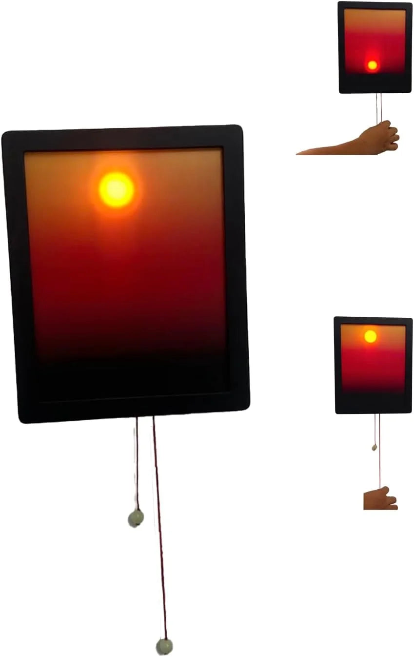 Three framed artworks with sunset scene on a white background
