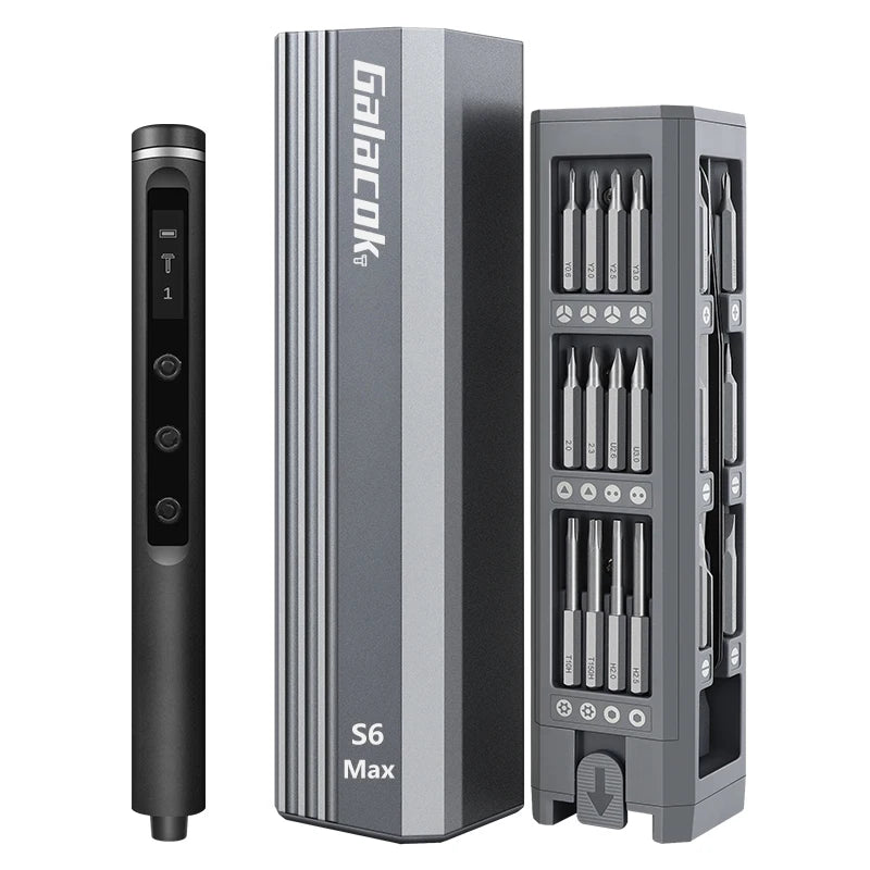 Galanz S6 Max electronic device with a stand and set of bits on a white background