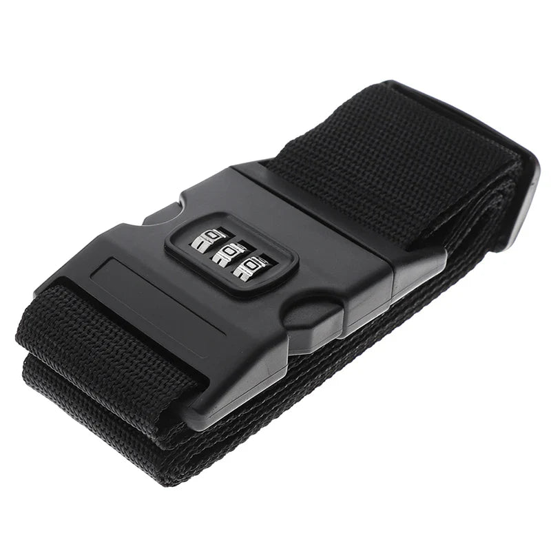 Black security belt with a combination lock on a white background