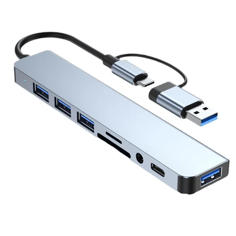 Multifunctional USB hub with multiple ports on a white background
