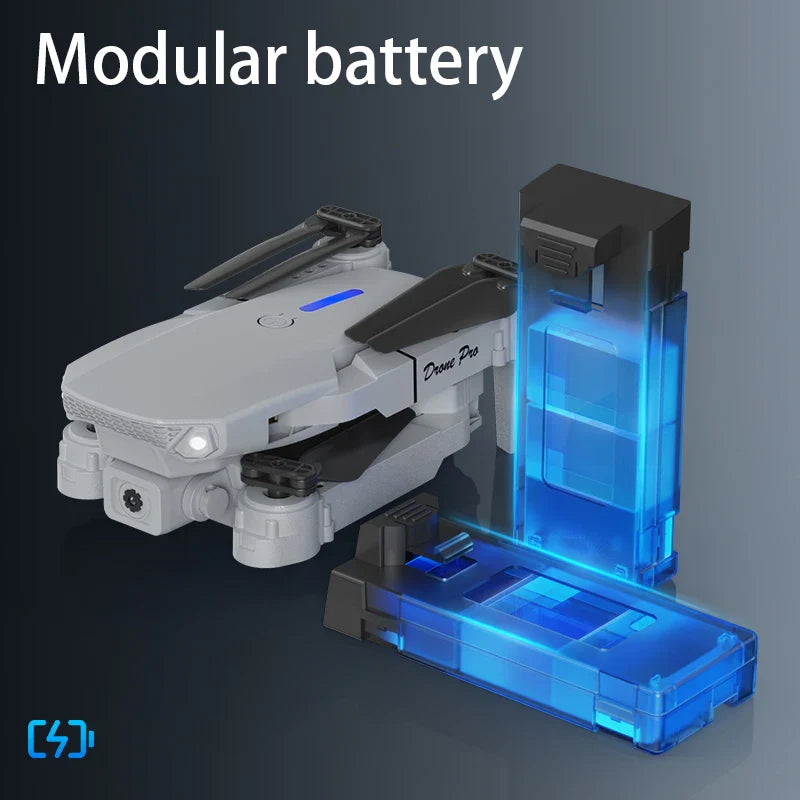 Modular battery attached to a drone on a dark background