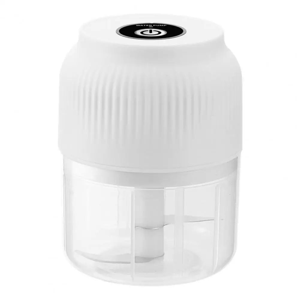 White cylindrical device with a clear bottom section on a white background