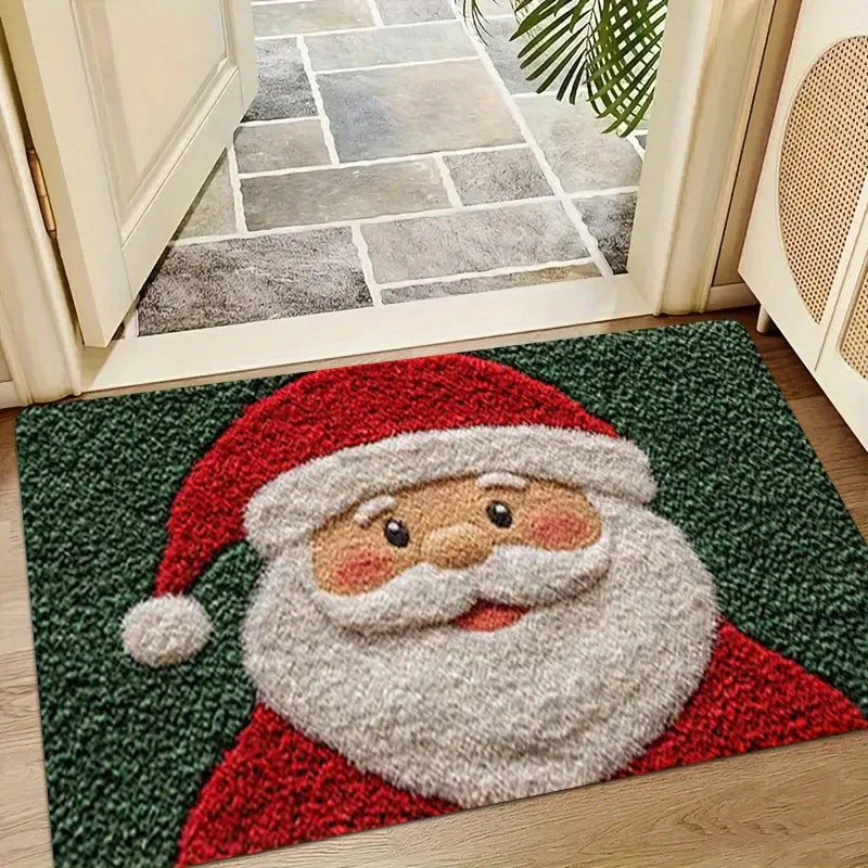 Jolly Holly Welcome Outdoor Christmas Doormat | Festive Santa & Gingerbread Man
