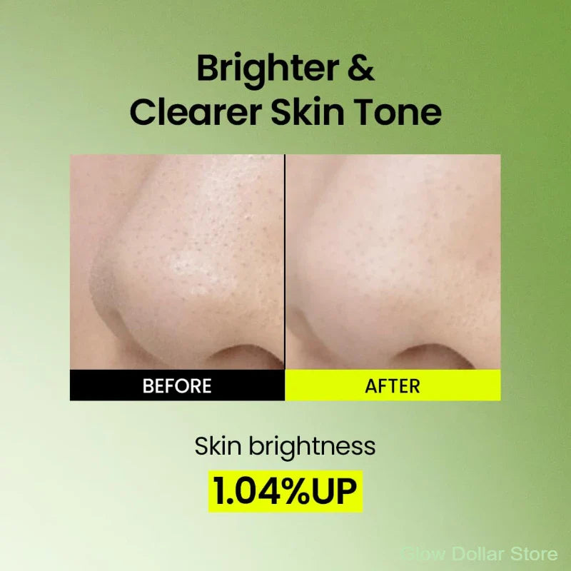 Before and after comparison of skin brightness with a green background