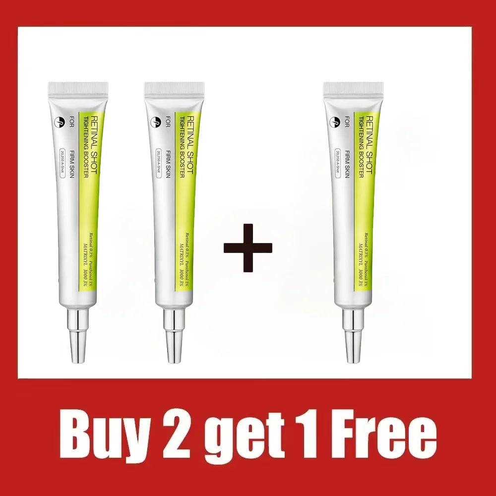 Three skincare product tubes with a plus sign and 'Buy 2 get 1 Free' text on a red background