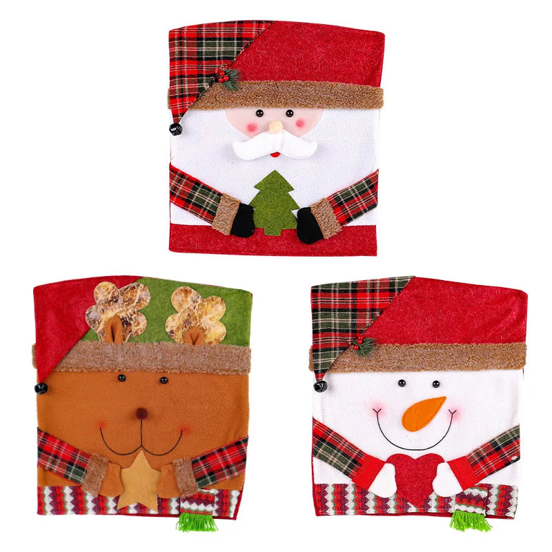 Set of three Christmas-themed napkin holders featuring Santa, a bear, and a snowman on a white background.