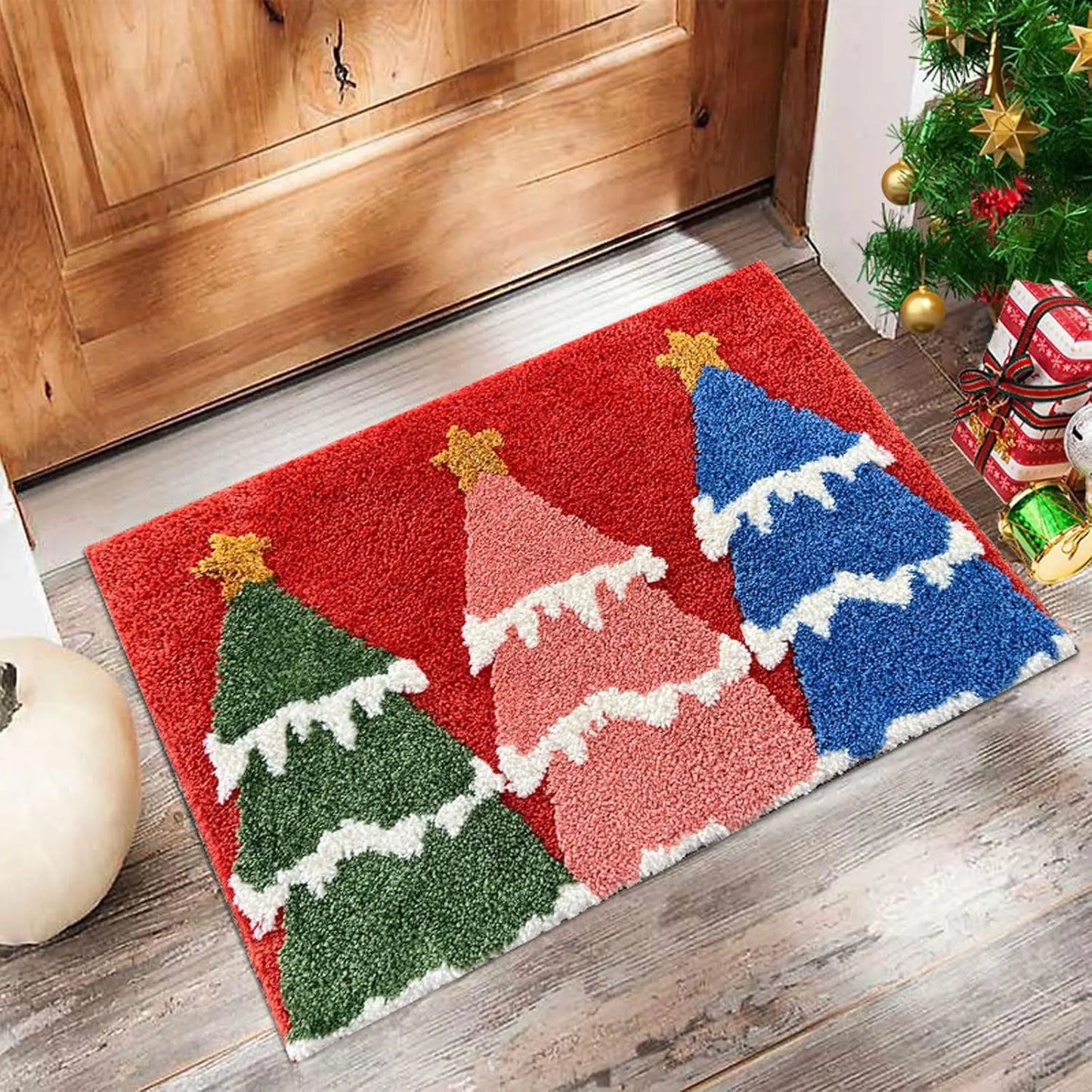 Jolly Holly Welcome Outdoor Christmas Doormat | Festive Santa & Gingerbread Man