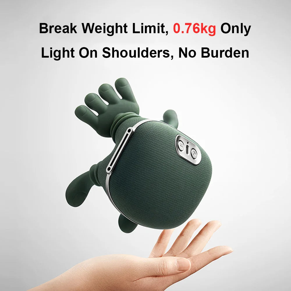 Green portable device held in a hand with text about weight limit and burden.