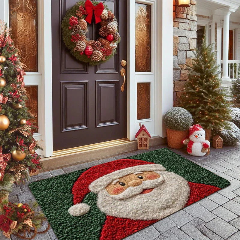 Jolly Holly Welcome Outdoor Christmas Doormat | Festive Santa & Gingerbread Man
