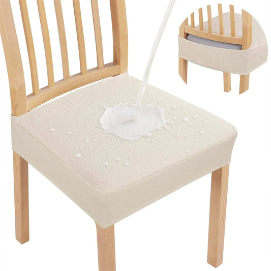 Beige chair pad with a small stool on a white background