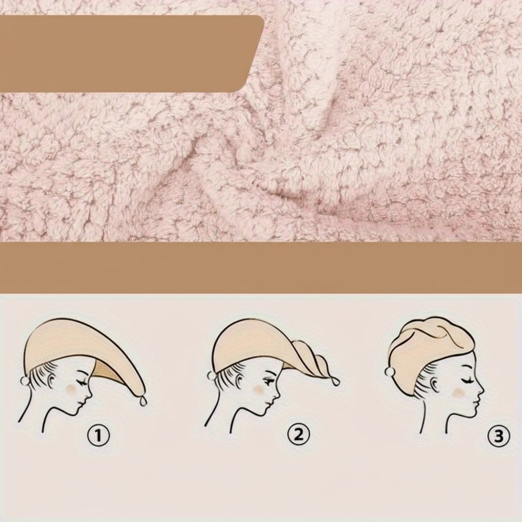 Instructions on how to use a microfiber hair towel with illustrations and text.