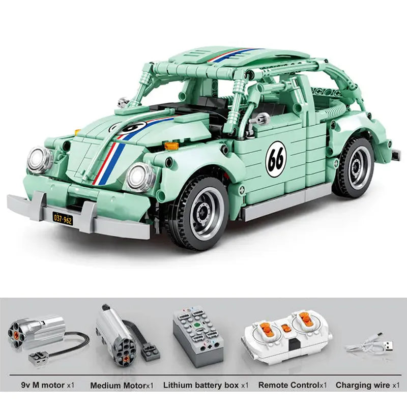 Toy car model with remote control and accessories on a white background